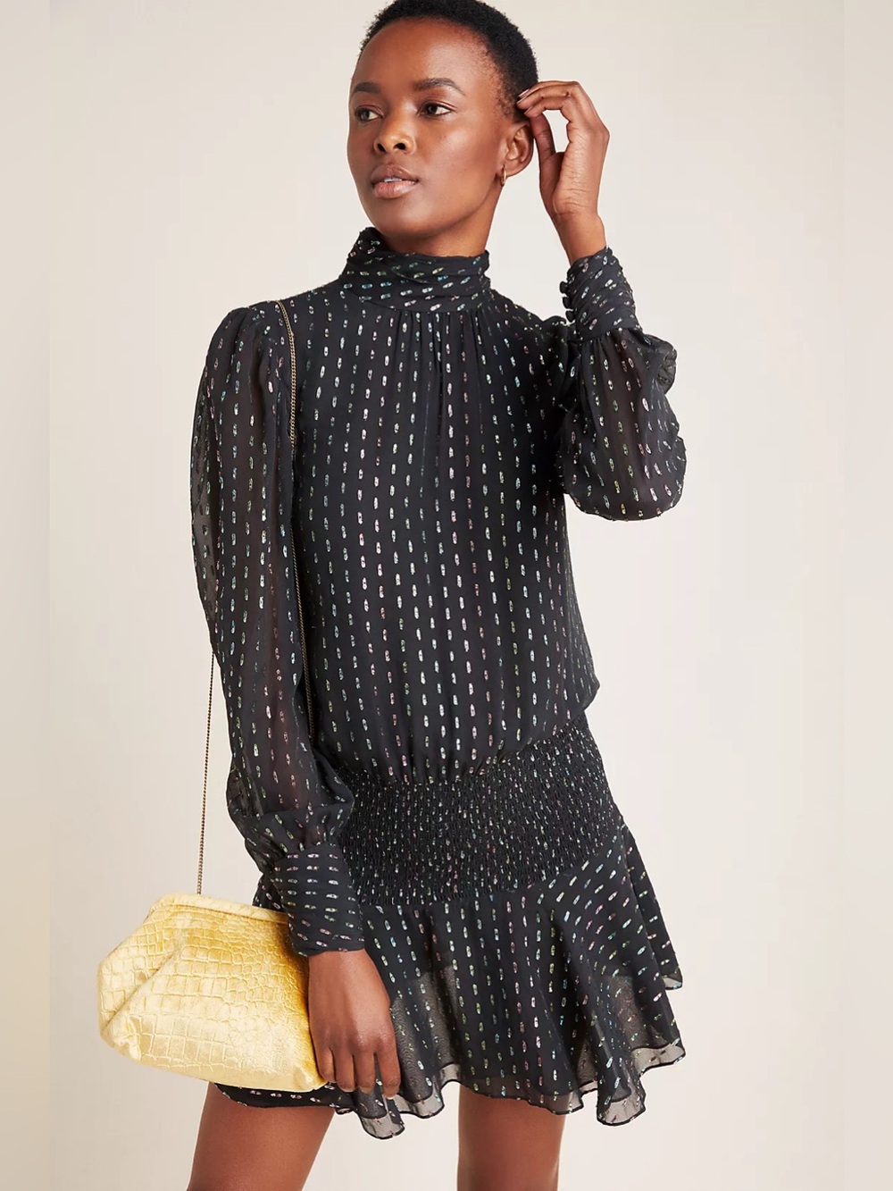 Monique Lhuillier Smocked Mini Dress